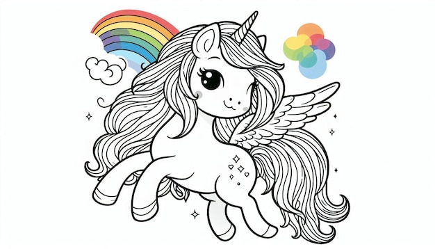 Unicorn with Rainbow Mane Coloring Page