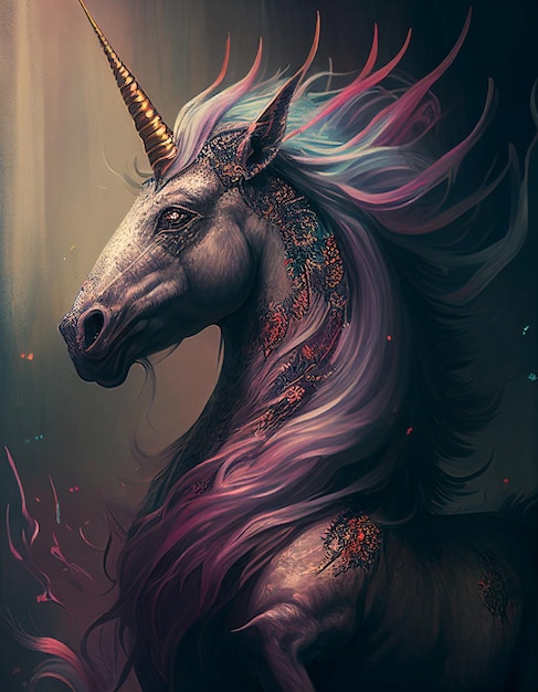 Unicorn with a rainbow mane and a horn