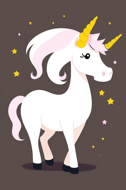 Photo a unicorn with a yellow horn is standing in a space with stars