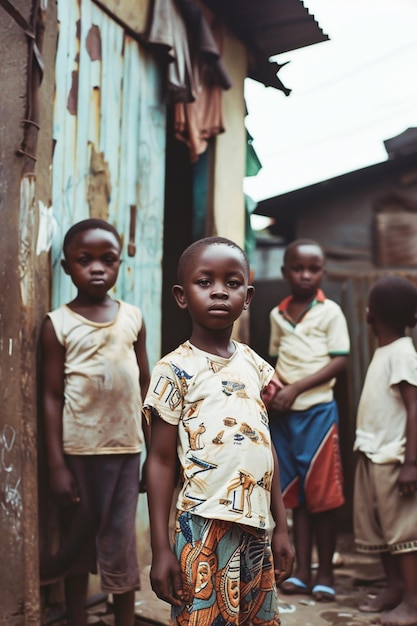 Unidentified Ghanaian little boy in colored shirt Children of Ghana suffer of poverty