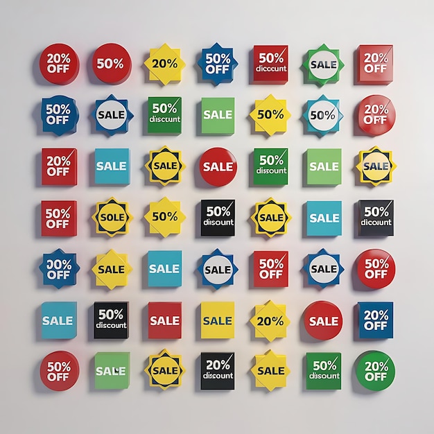 Photo a uniform display of discounted colorful sales shapes