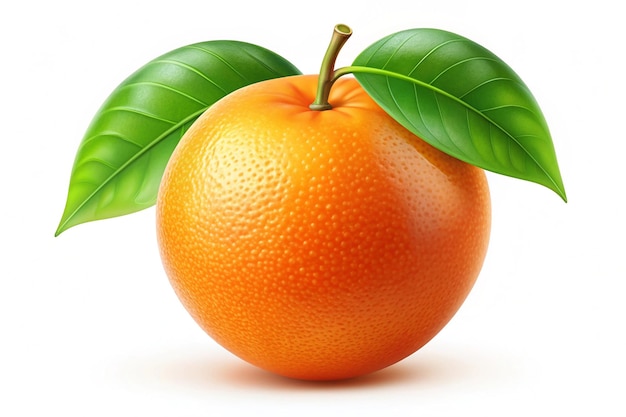 unique 3d realistic fresh orange fruit green leaf icon isolated on background