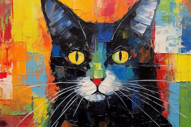 Unique Abstract Cat Art Digital Painting Generative AI