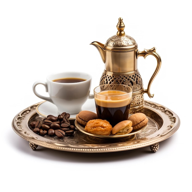 unique Arabic coffee set isolated on white background