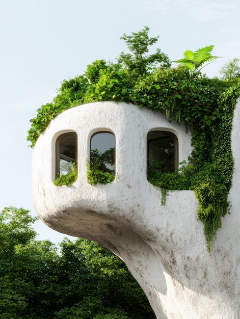 Photo unique architectural structure with greenery