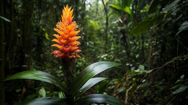 Photo a unique brightly colored amazonian flower standing out against the deep green of the surrounding