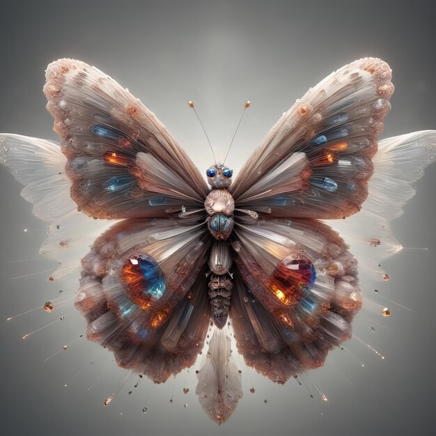 Unique butterfly made of colorful stones transparent background super large image size 4k psd