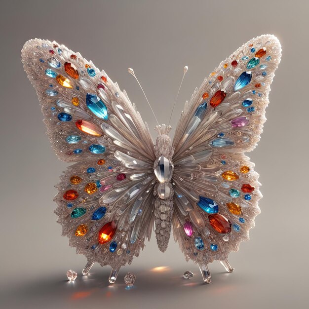 Unique butterfly made of colorful stones transparent background super large image size 4k psd