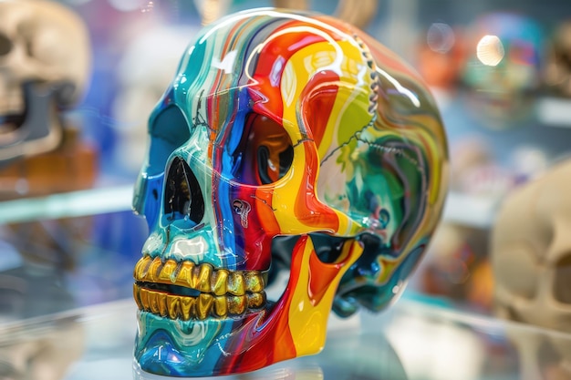 Photo a unique and colorful skull artwork featuring vibrant hues and modern design elements