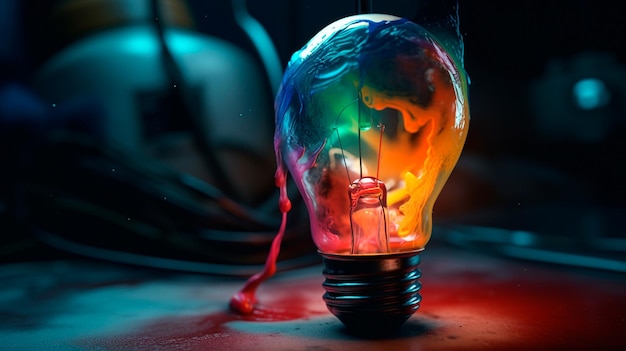 Unique Creative idea concept with light bulb made out of paint Generative AI