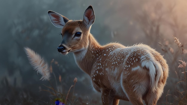 A unique deer in a soft cloudlike setting rendered in a delicate digital painting