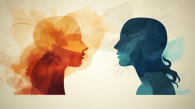 Unique design showcases Abstract Dual Female Profiles with Speech Bubble