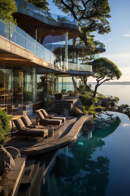 Unique design villa with breathtaking sea views this contemporary villa captures AI generative