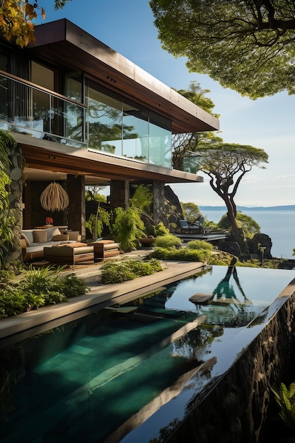 Unique design villa with breathtaking sea views this contemporary villa captures AI generative