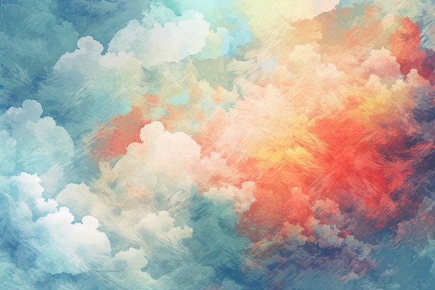 In a unique design with a rough paper texture soft clouds and sky are shown made using generative artificial intelligence tools