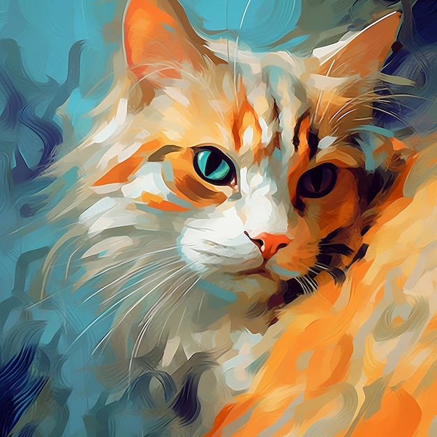 Unique Digital Painting of Abstract Cat Art Generative AI