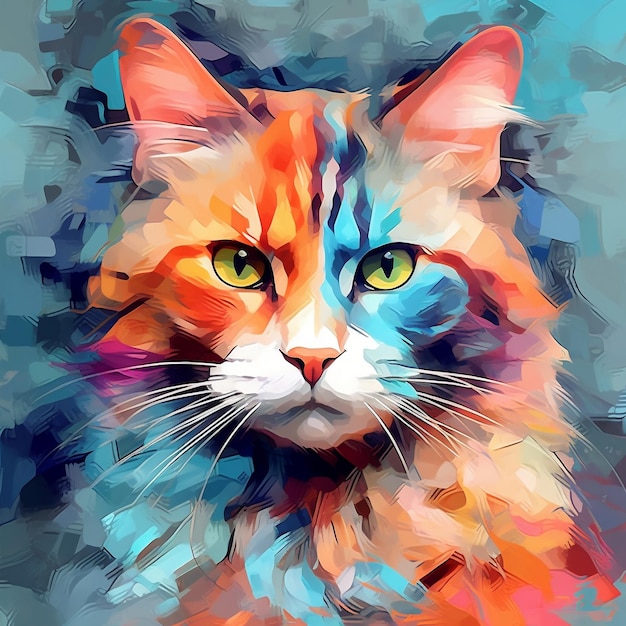 Unique Digital Painting of Abstract Cat Art Generative AI