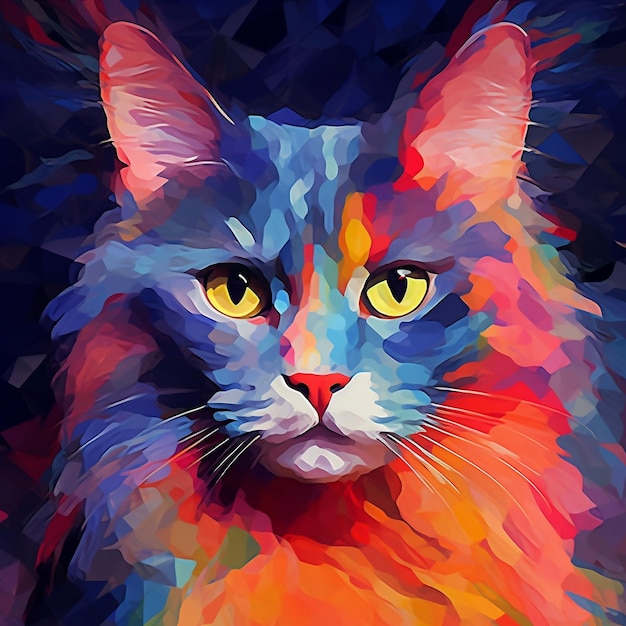 Unique Digital Painting of Abstract Cat Art Generative AI