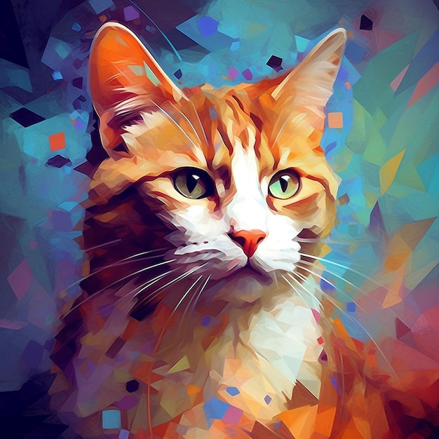 Unique Digital Painting of Abstract Cat Art Generative AI