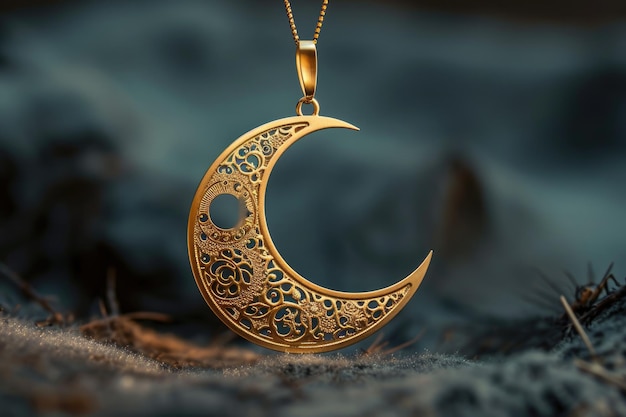 Unique gold pendant in the shape of a celestial moon Distinctive gold pendant crafted in the shape of a celestial moon for an enchanting allure