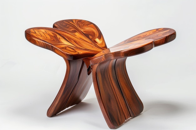 Unique handcrafted wooden stool showcasing intricate patterns and design suitable for modern interior decor