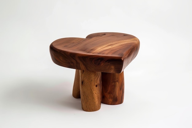 Unique heartshaped wooden stool crafted from natural wood showcasing fine craftsmanship and organic design