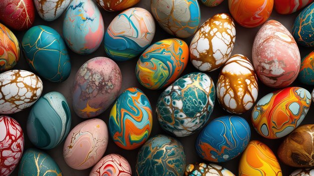 Unique Marbled Easter Eggs Painted in Vibrant Patterns Closeup Poster in Landscape Format