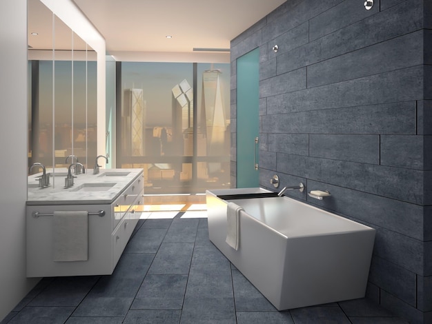 unique modern bathroom interior design 3d rendering inspiration