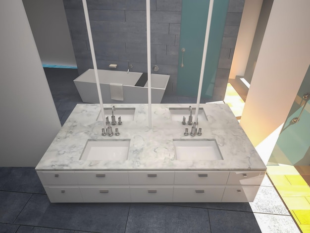 unique modern bathroom interior design 3d rendering inspiration