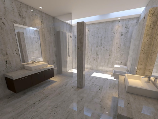 unique modern bathroom interior design 3d rendering inspiration