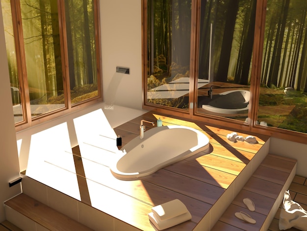 unique modern bathroom interior design 3d rendering inspiration