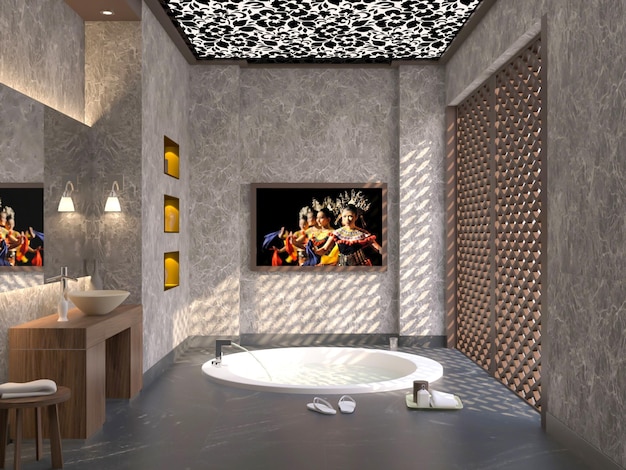 unique modern bathroom interior design 3d rendering inspiration