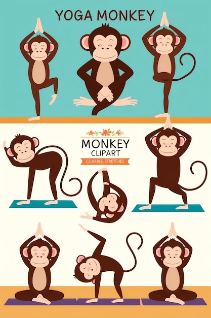 Photo unique monkey clipart with fun and expressive characters