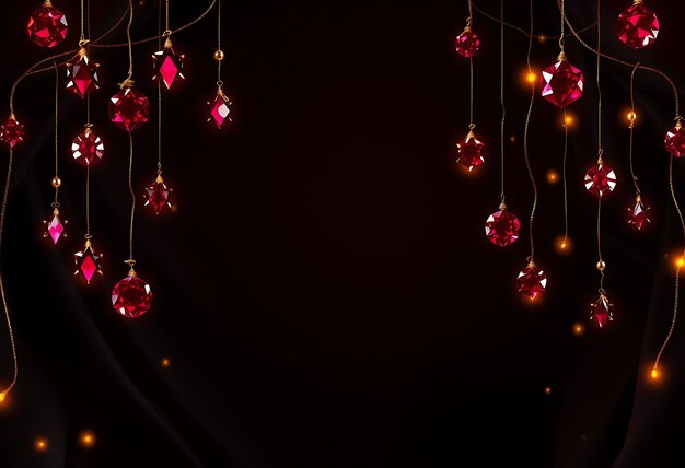 Photo unique new years glowing ruby and sapphire jewels dangle delicately over a black silk background