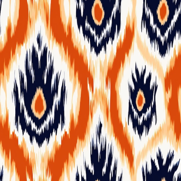 Unique Orange And Blue Ikat Fabric With Psychedelic Illustration