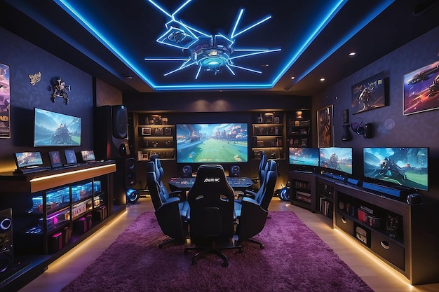 Unique Perspective Angled Shot of Gaming Room