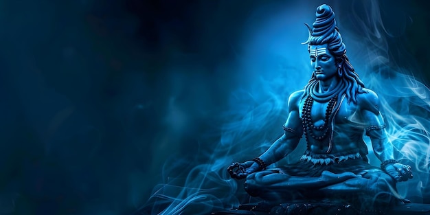 Unique perspective of Hindu god Shiva statue in meditation posture thoughtprovoking image Concept Hinduism Shiva Statue Meditation Thoughtprovoking