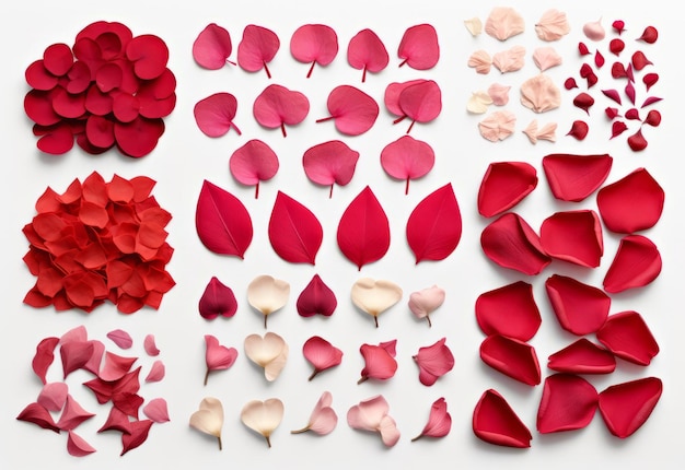 unique rose petals Objects Isolated and spectrum of Petals and Full Blooms on White Background