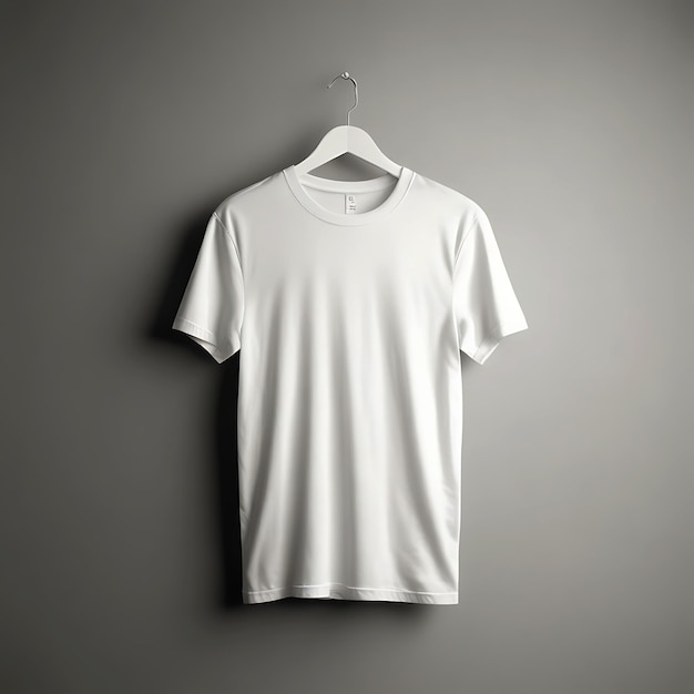 Unique white blank tshirt hanging on a wall with a black and t shirt mockup