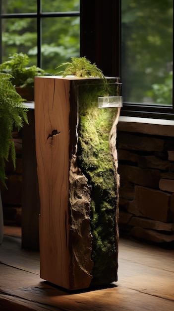 Unique wood lamp with moss