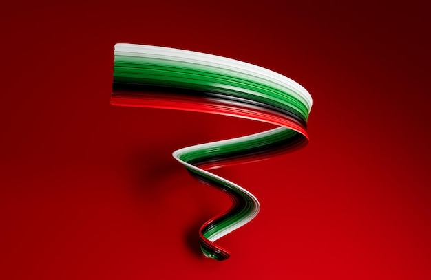 United Arab Emirates flag colors ribbon spiral abstract background 3d illustration