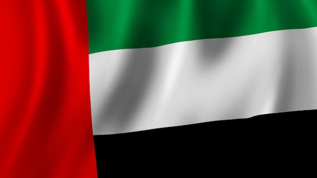 United Arab Emirates Flag Waving Closeup 3D Rendering With HighQuality Image with Fabric Texture