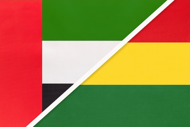 United Arab Emirates or UAE and Bolivia, symbol of two national flags from textile.