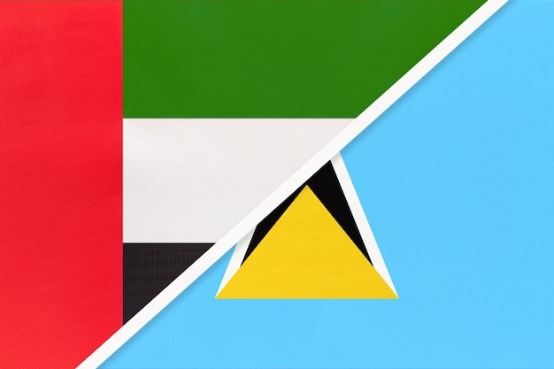 United Arab Emirates or UAE and Saint Lucia, symbol of two national flags from textile.