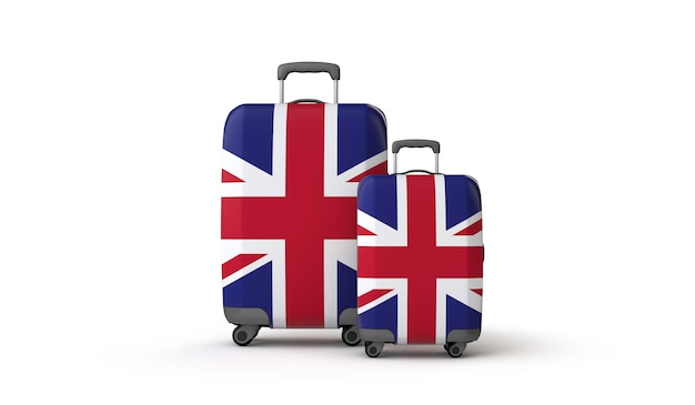 United kingdom flag holiday destination suitcases isolated on white d render