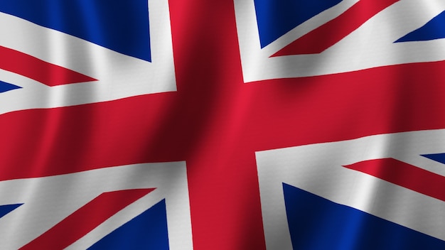 United Kingdom Flag Waving Closeup 3D Rendering With High Quality Image with Fabric Texture