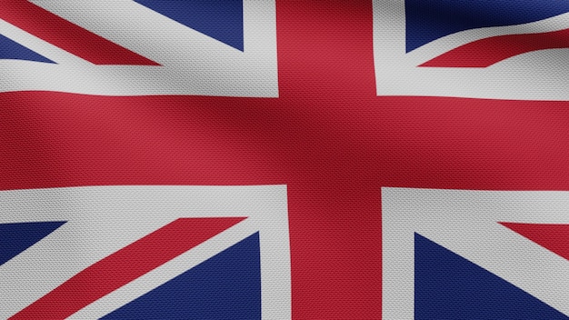 United Kingdom flag waving in the wind. Close up of Britain banner blowing, soft and smooth silk. Cloth fabric texture ensign background. Use it for national day and country occasions concept.