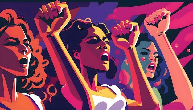 United and Standing Strong, Vector Illustration of the Feminist March on International Women's Day