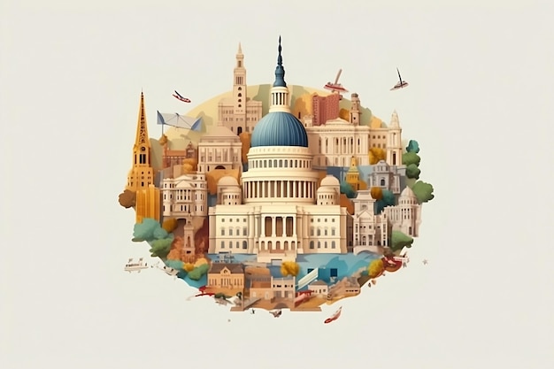 United states country popular places in circle badge graphic illustration generative AI