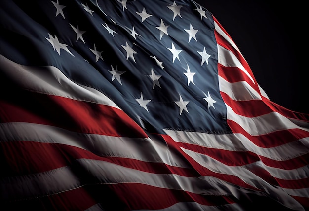 United States Flag On Black Background free space top wiew Generate Ai